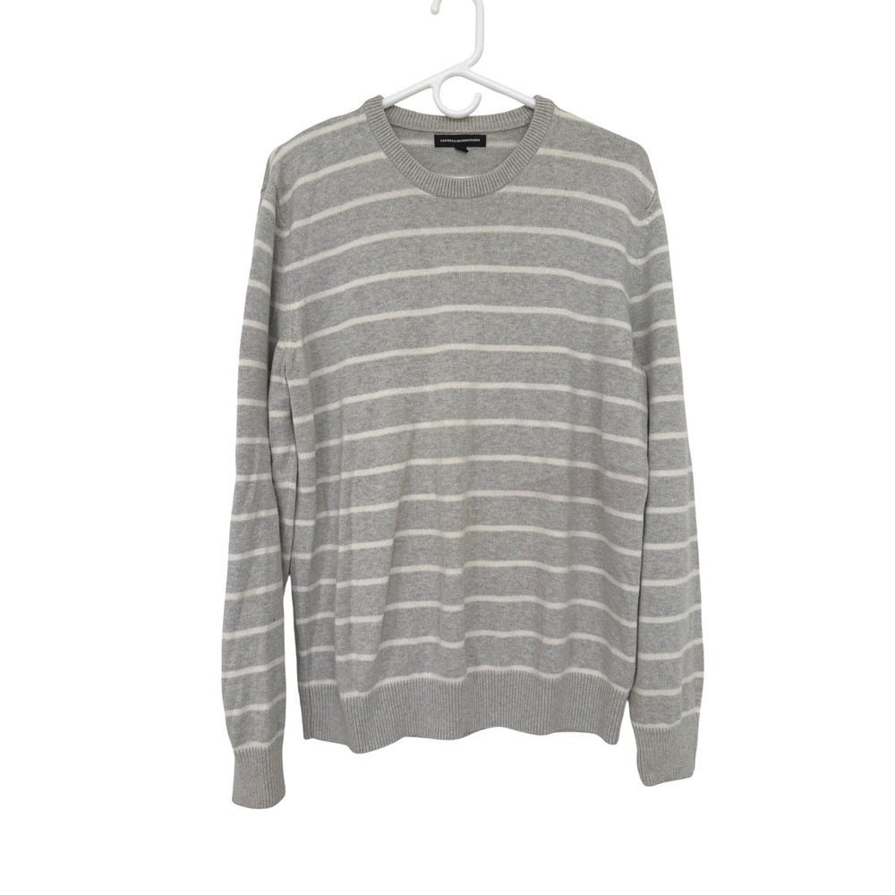 Express Design Studio Sweater Cotton Cashmere Striped Grey White Preppy Large
